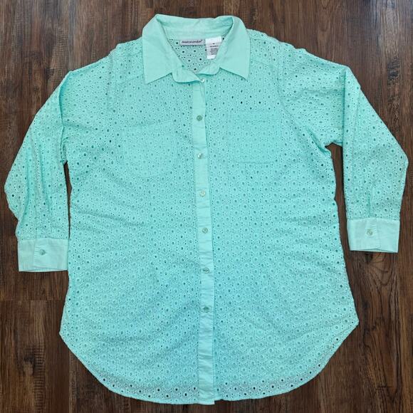 Jessica London Tops - Jessica London Size 16 mint sorbet button up eyelet top 100% Cotton
